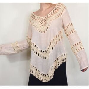 UMGEE Crochet Tunic Top Cover Up Size M Long Sleeves Macrame Ivory